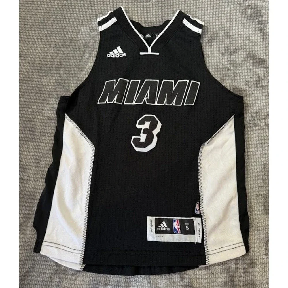 Adidas‎ Miami Heat Dwyane Wade 3 Swingman Jersey Back In Black Out White Boys S.